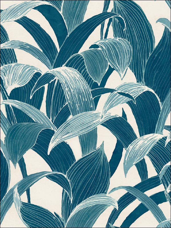 Imperial Banana Groves fabric in metallic pearl and azure blue color - pattern number AI40302 - by Seabrook in the Koi collection