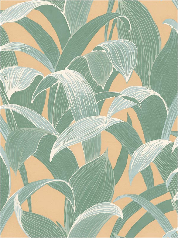 Imperial Banana Groves fabric in metallic gold and sea green color - pattern number AI40305 - by Seabrook in the Koi collection
