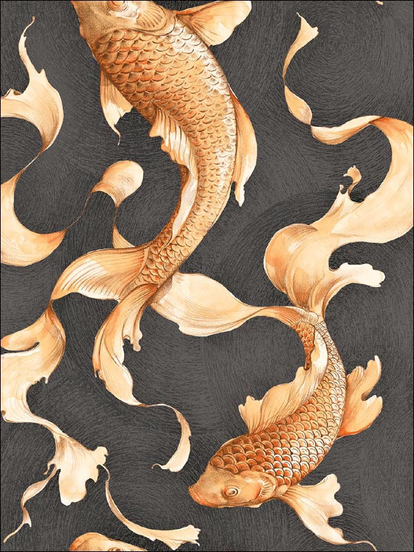 Koi Fish fabric in metallic gold and ebony color - pattern number AI40600 - by Seabrook in the Koi collection