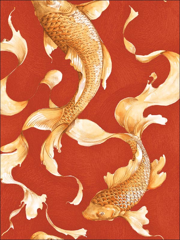 Koi Fish fabric in metallic gold and crimson color - pattern number AI40601 - by Seabrook in the Koi collection