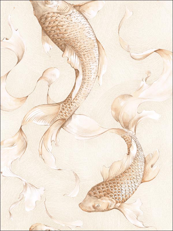 Koi Fish fabric in gold and gray color - pattern number AI40607 - by Seabrook in the Koi collection