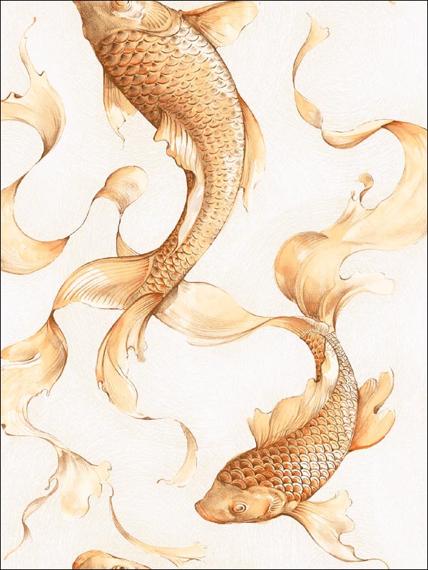 Koi Fish fabric in metallic gold and off white color - pattern number AI40610 - by Seabrook in the Koi collection