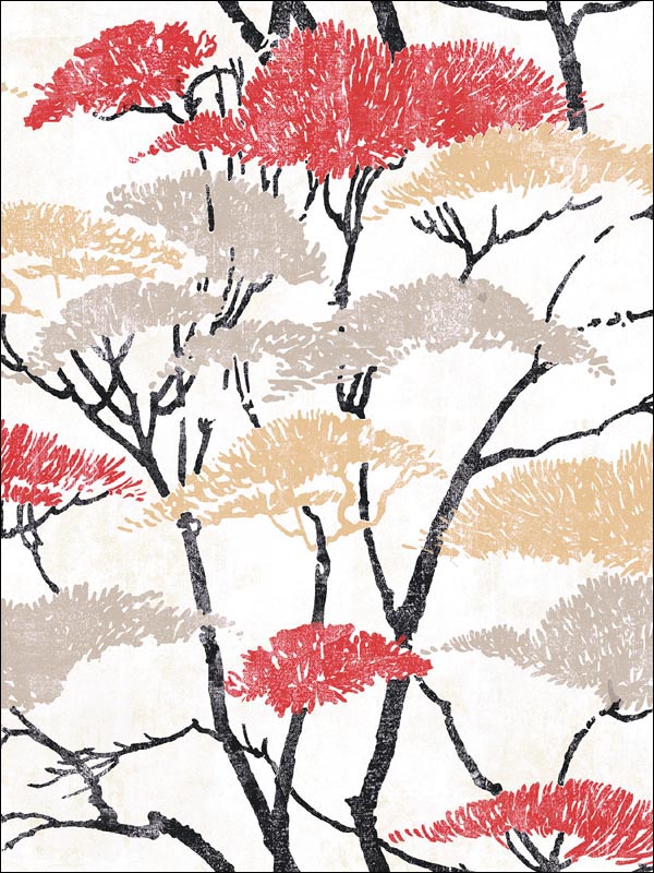 Confucius Tree wallpaper in metallic gold silver and crimson color - pattern number AI41400 - by Seabrook in the Koi collection