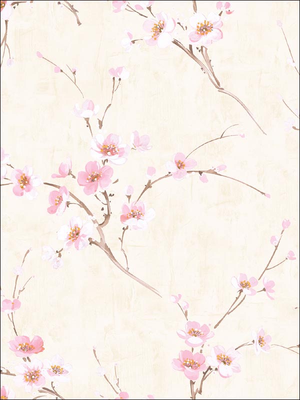 Silk Road Dogwood wallpaper in metallic pearl and pink color - pattern number AI41601 - by Seabrook in the Koi collection
