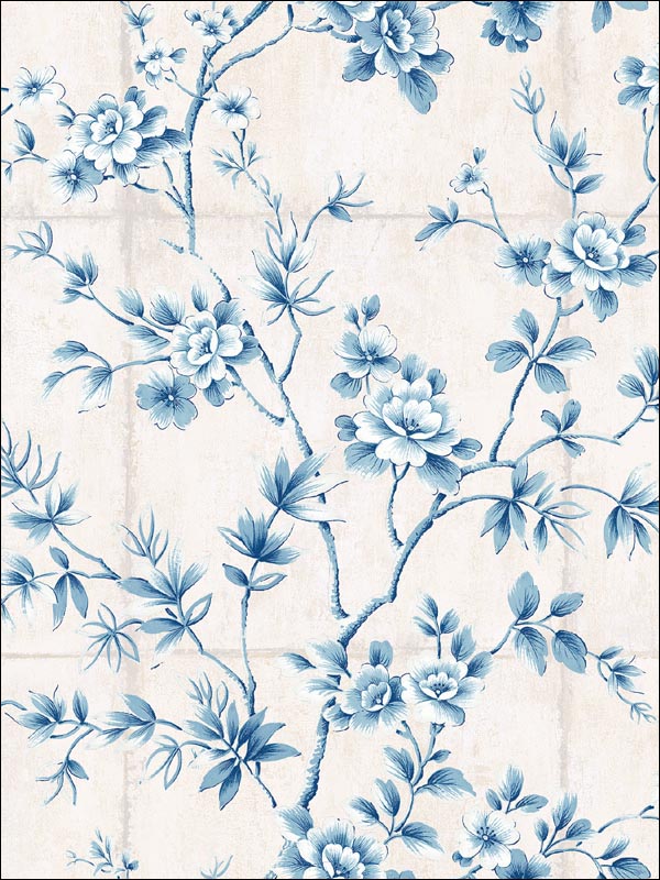 Great Wall Floral fabric in metallic silver and sky blue color - pattern number AI41902 - by Seabrook in the Koi collection