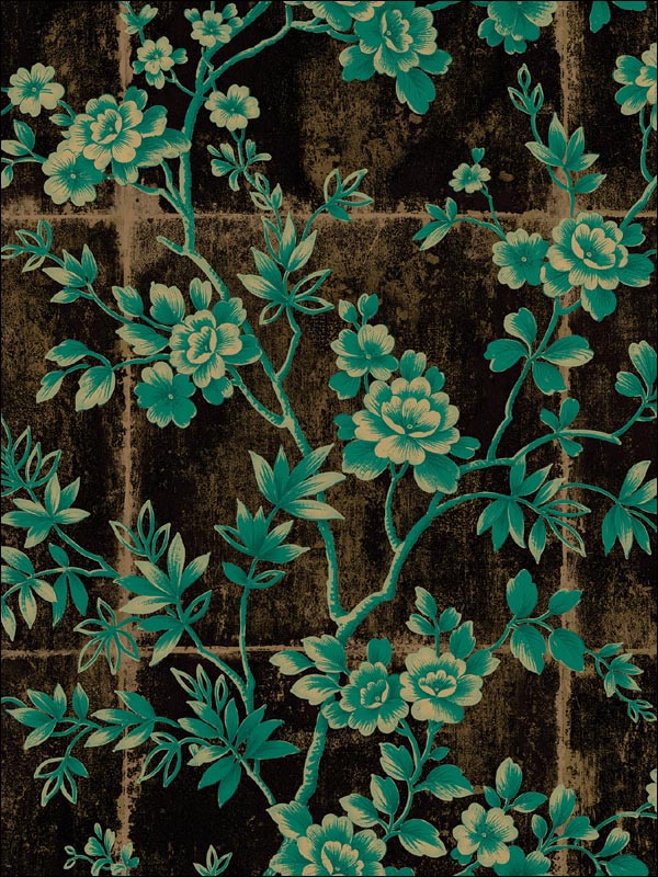 Great Wall Floral fabric in metallic mocha and sea green color - pattern number AI41904 - by Seabrook in the Koi collection