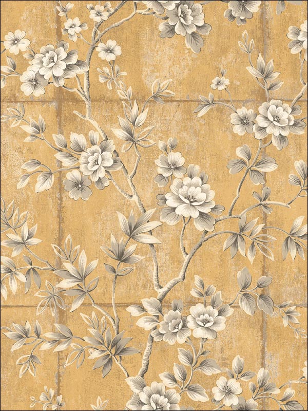 Great Wall Floral fabric in metallic gold and taupe color - pattern number AI41905 - by Seabrook in the Koi collection