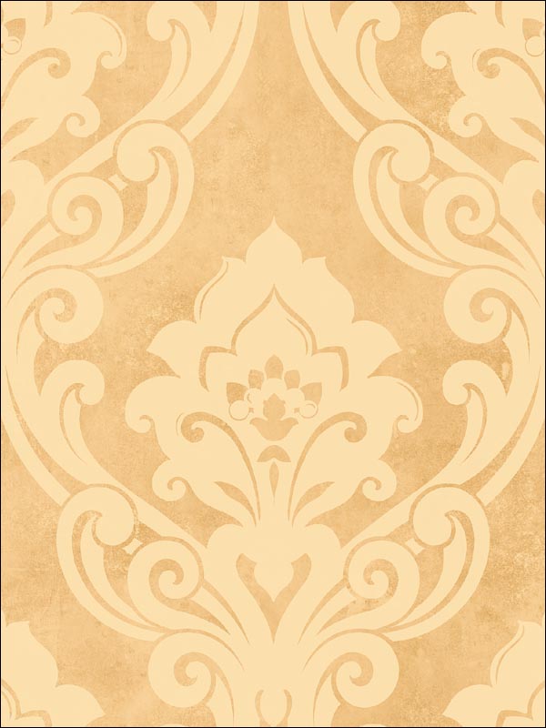 Vogue Damask fabric in metallic gold and buttercup color - pattern number NE50100 - by Seabrook in the Nouveau Luxe collection