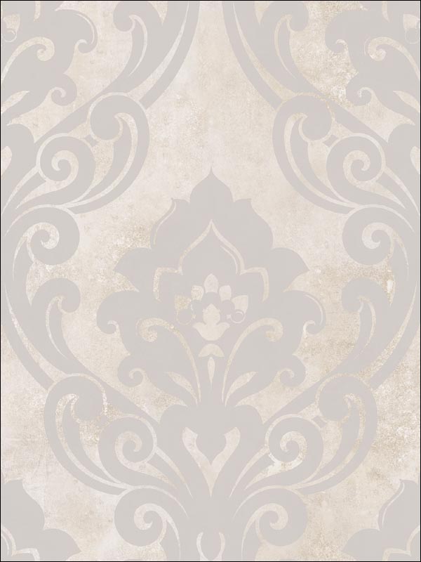 Vogue Damask fabric in metallic silver and greige color - pattern number NE50108 - by Seabrook in the Nouveau Luxe collection