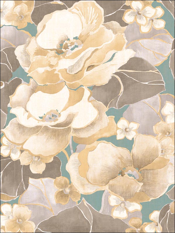 Adorn fabric in metallic gold teal and greige color - pattern number NE50502 - by Seabrook in the Nouveau Luxe collection