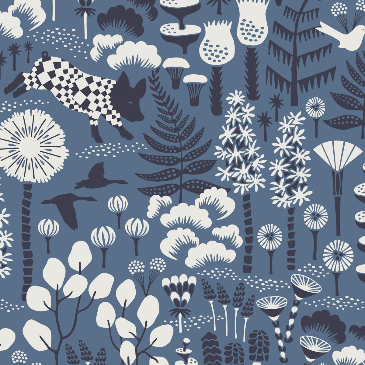 Hoppmosse wallpaper in blue color - pattern number 1453 - by Schumacher in the Borastapeter collection