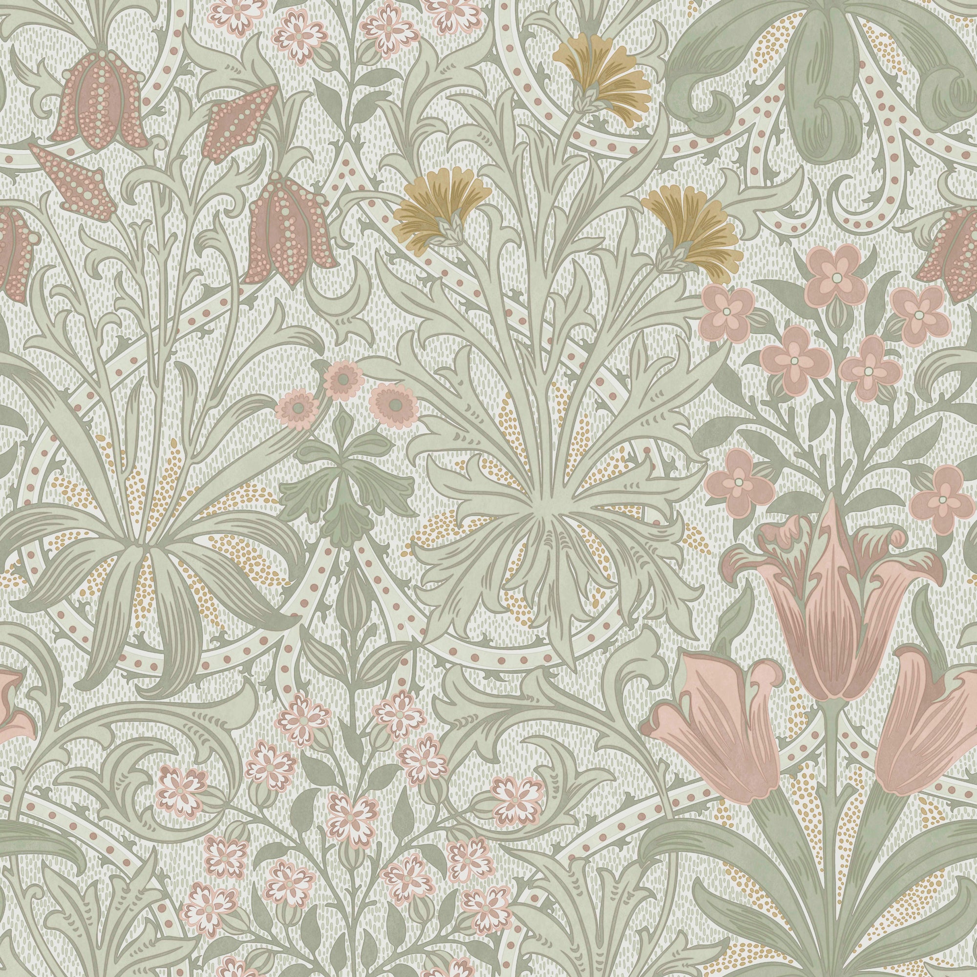 Woodland Weeds Wallpaper in peony & sage color - pattern number 145676 - by William Morris in the William Morris at Home SS26 collection