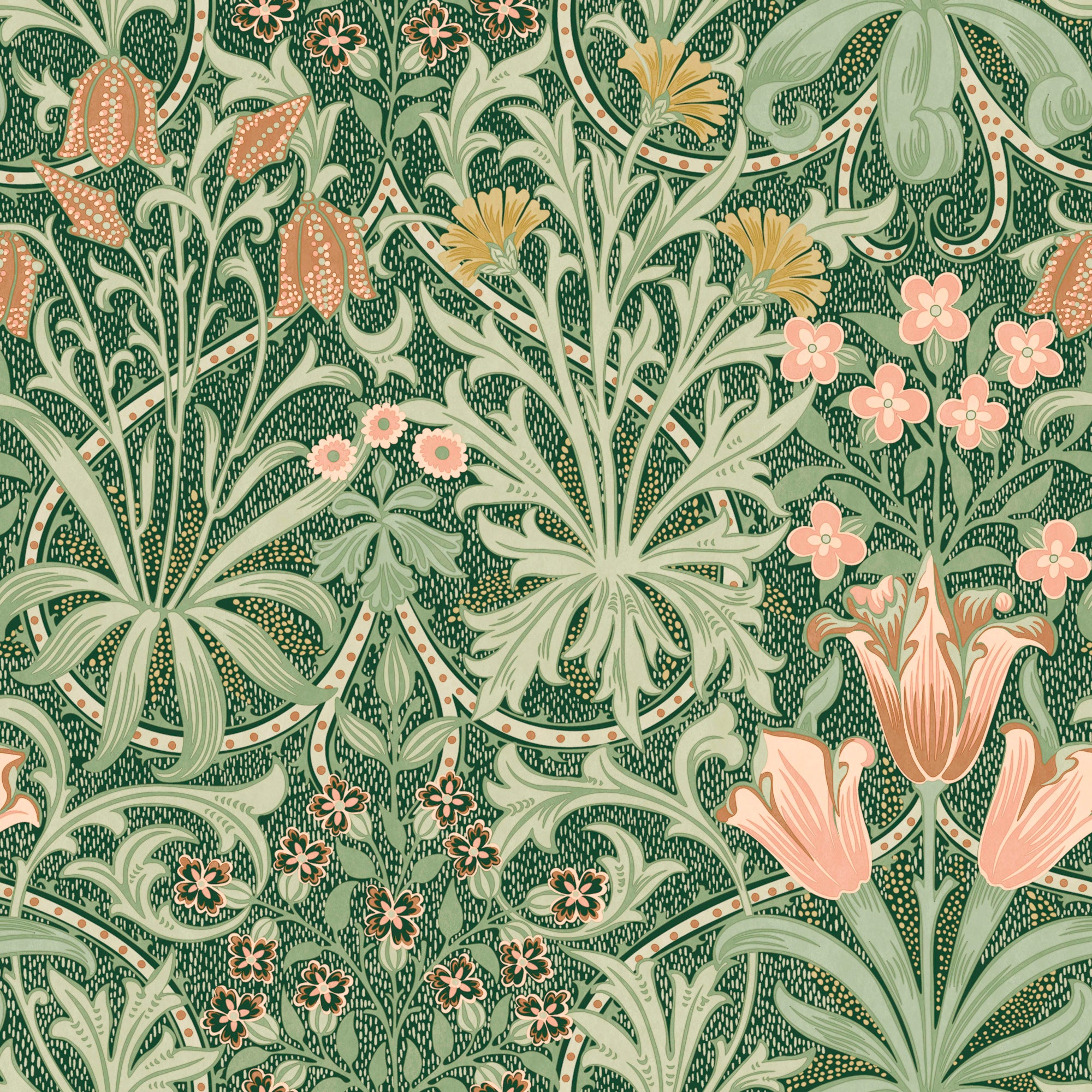 Woodland Weeds Wallpaper in forest color - pattern number 145677 - by William Morris in the William Morris at Home SS26 collection