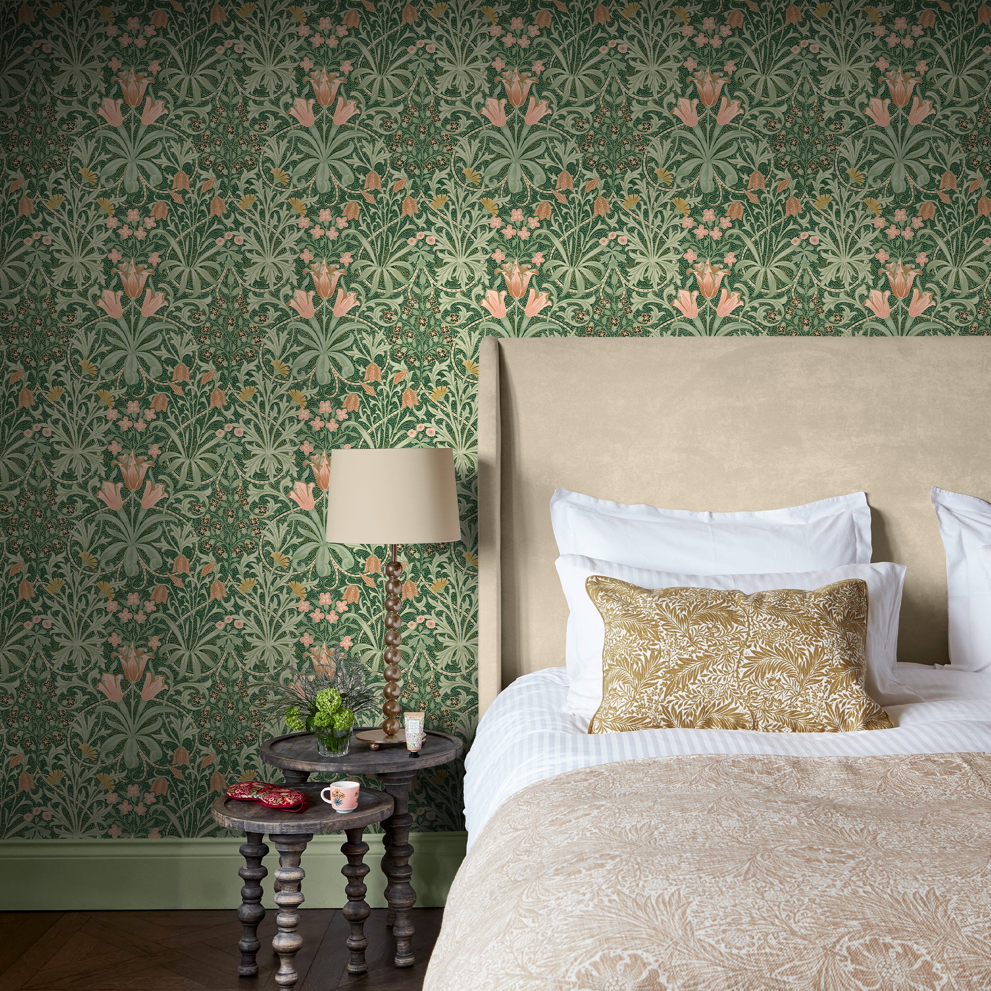 Woodland Weeds Wallpaper in forest color - pattern number 145677 - by William Morris in the William Morris at Home SS26 collection