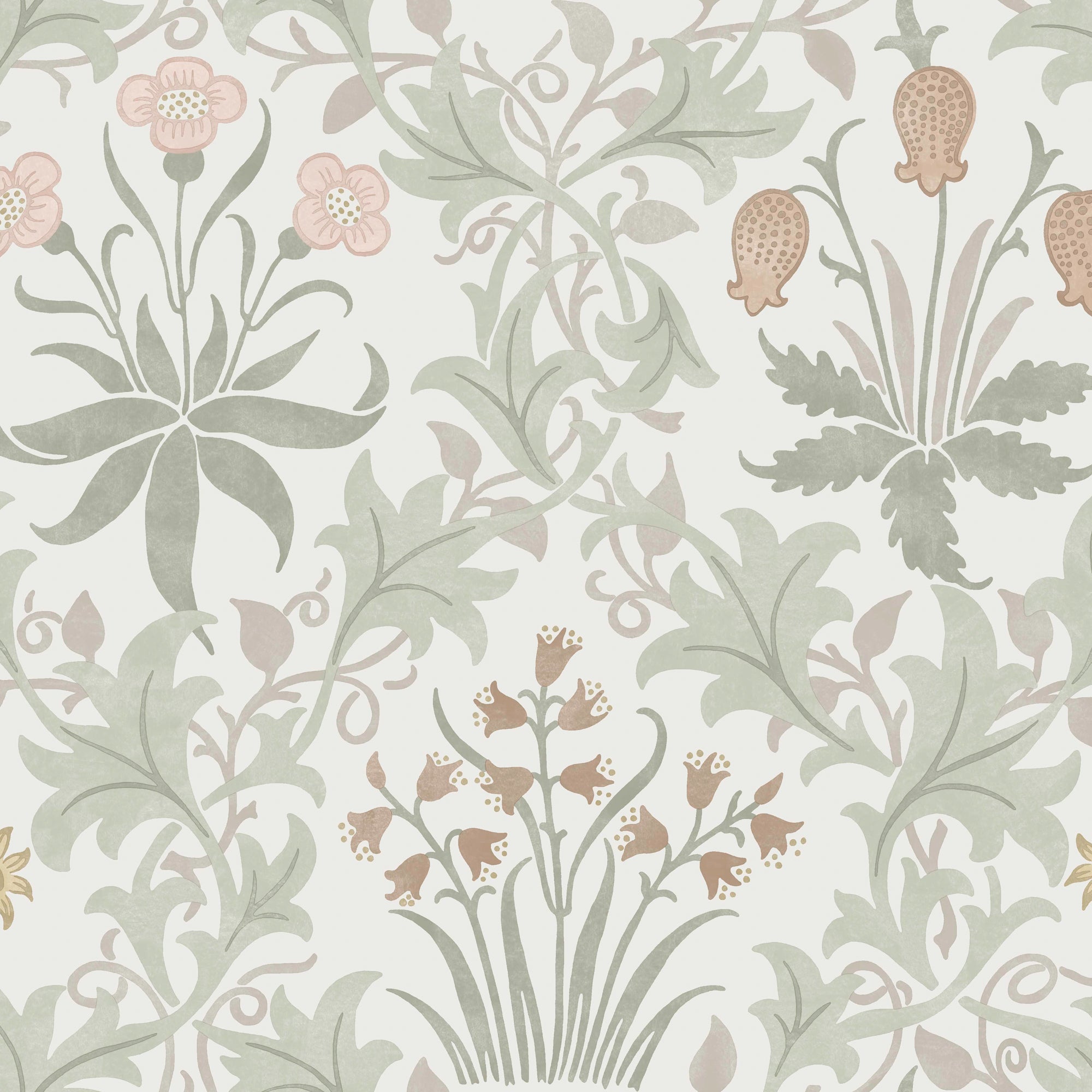 Celandine Wallpaper in spring peony & sage color - pattern number 145679 - by William Morris in the William Morris at Home SS26 collection