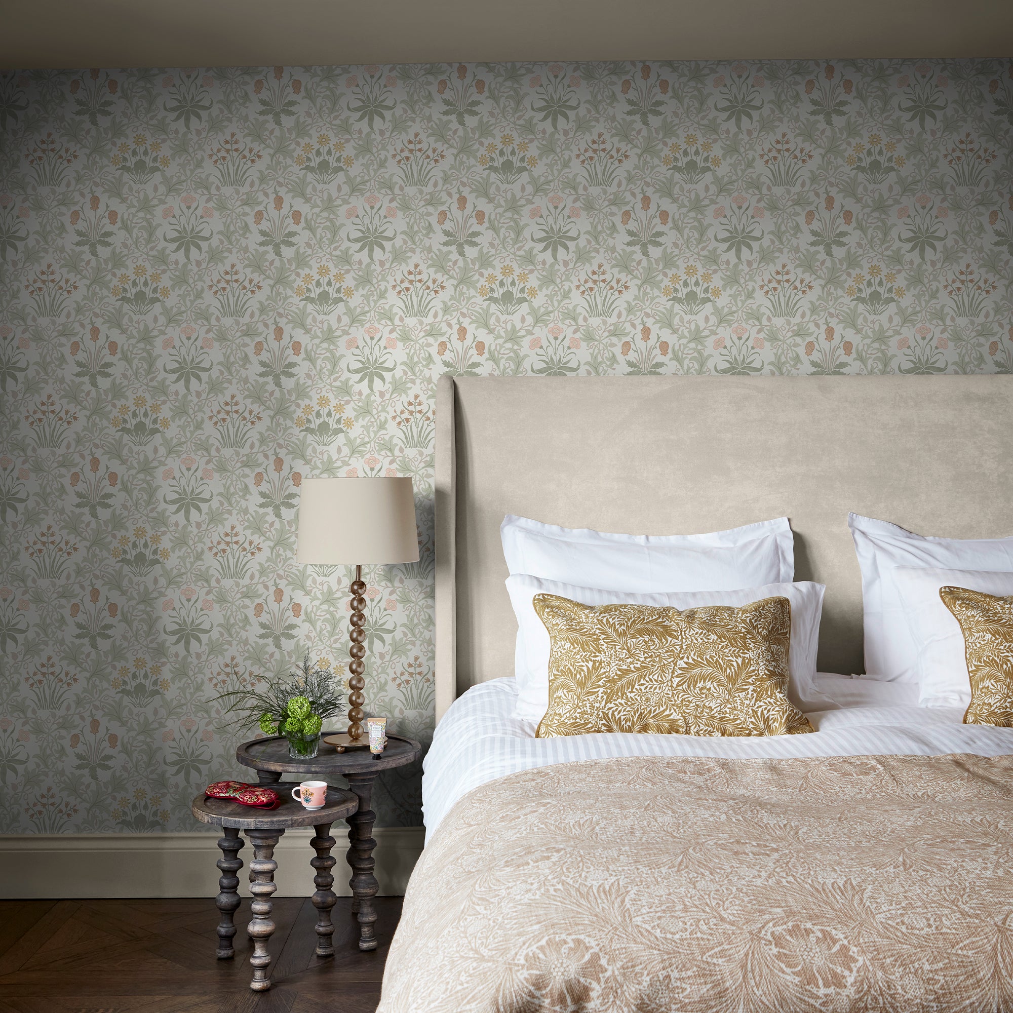 Celandine Wallpaper in spring peony & sage color - pattern number 145679 - by William Morris in the William Morris at Home SS26 collection