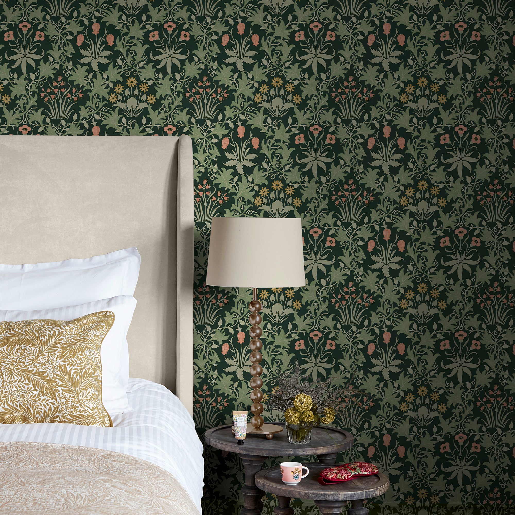 Celandine Wallpaper in forest color - pattern number 145682 - by William Morris in the William Morris at Home SS26 collection