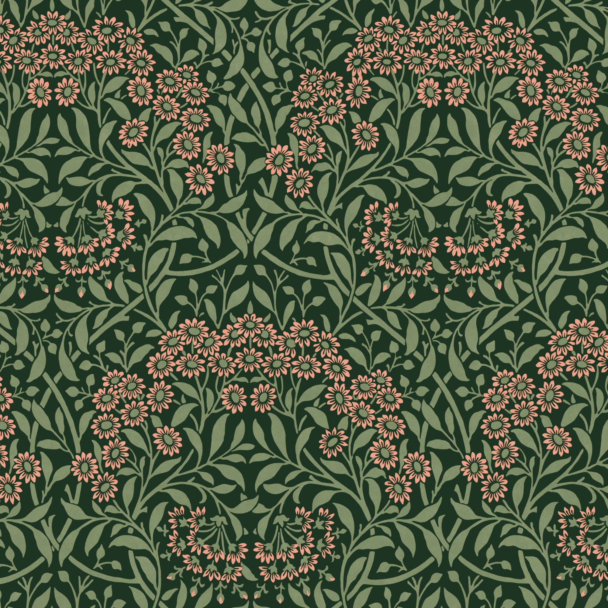 Michaelmas Daisy Wallpaper in forest color - pattern number 145689 - by William Morris in the William Morris at Home SS26 collection