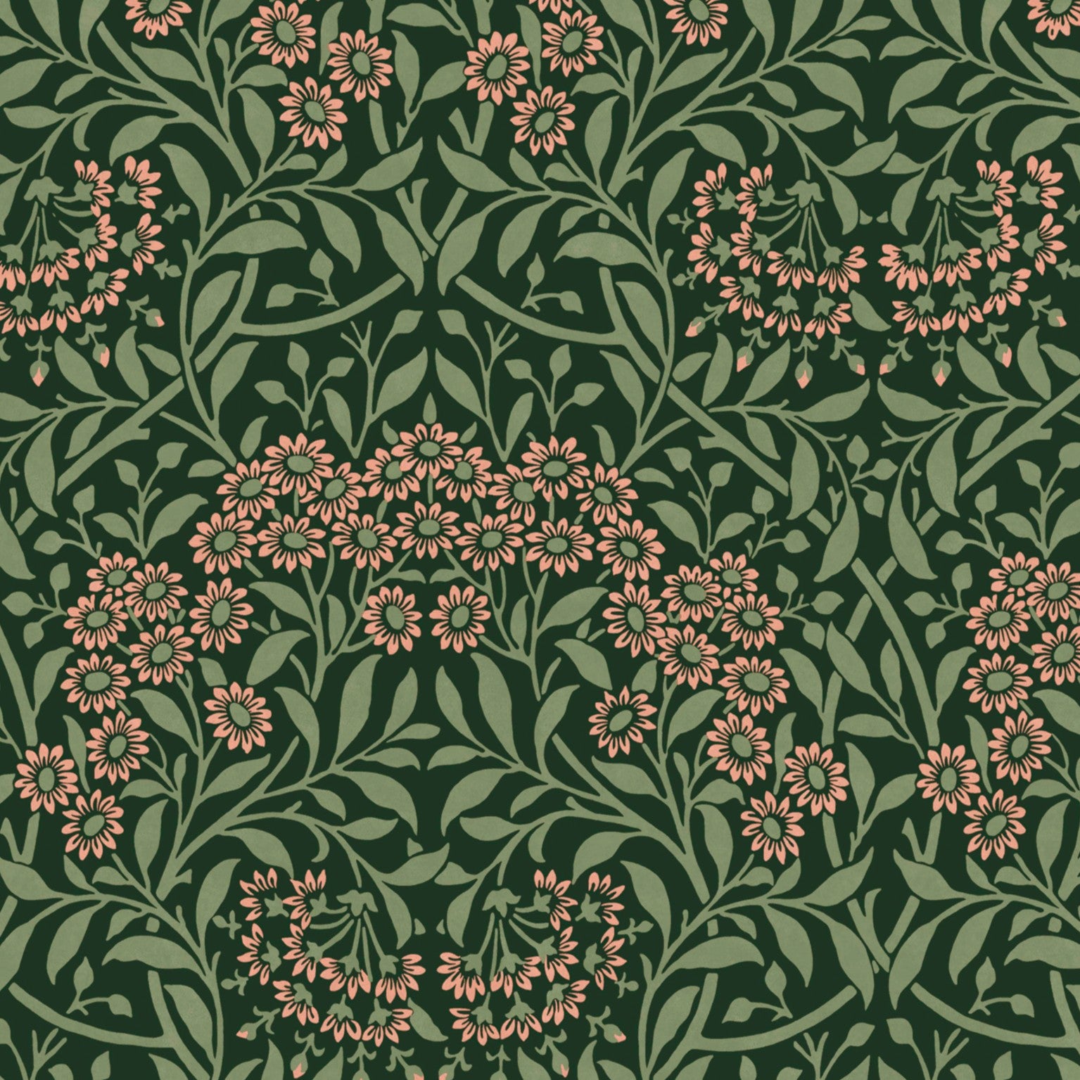 Michaelmas Daisy Wallpaper in forest color - pattern number 145689 - by William Morris in the William Morris at Home SS26 collection