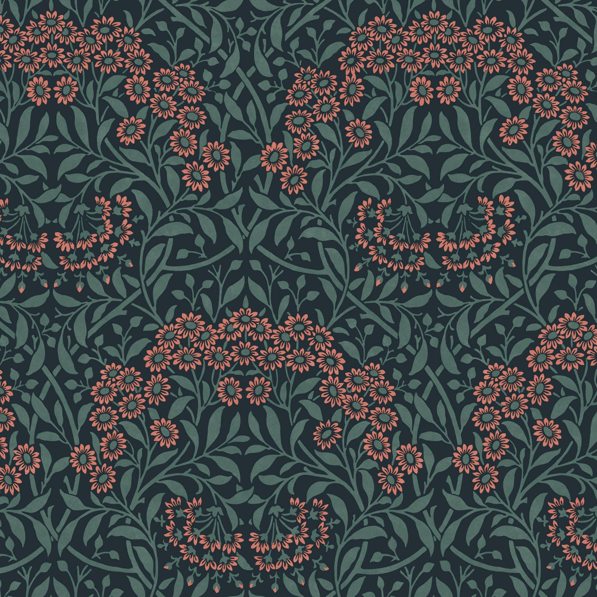 Michaelmas Daisy Wallpaper in midnight color - pattern number 145690 - by William Morris in the William Morris at Home SS26 collection