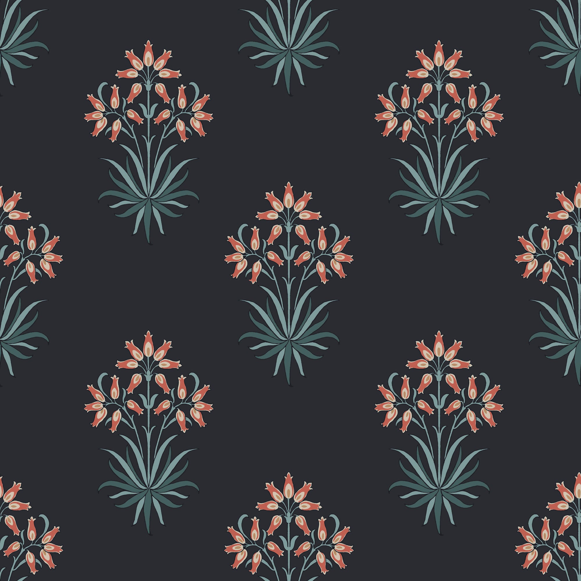 Hyacinth Flower Wallpaper in midnight color - pattern number 145691 - by William Morris in the William Morris at Home SS26 collection