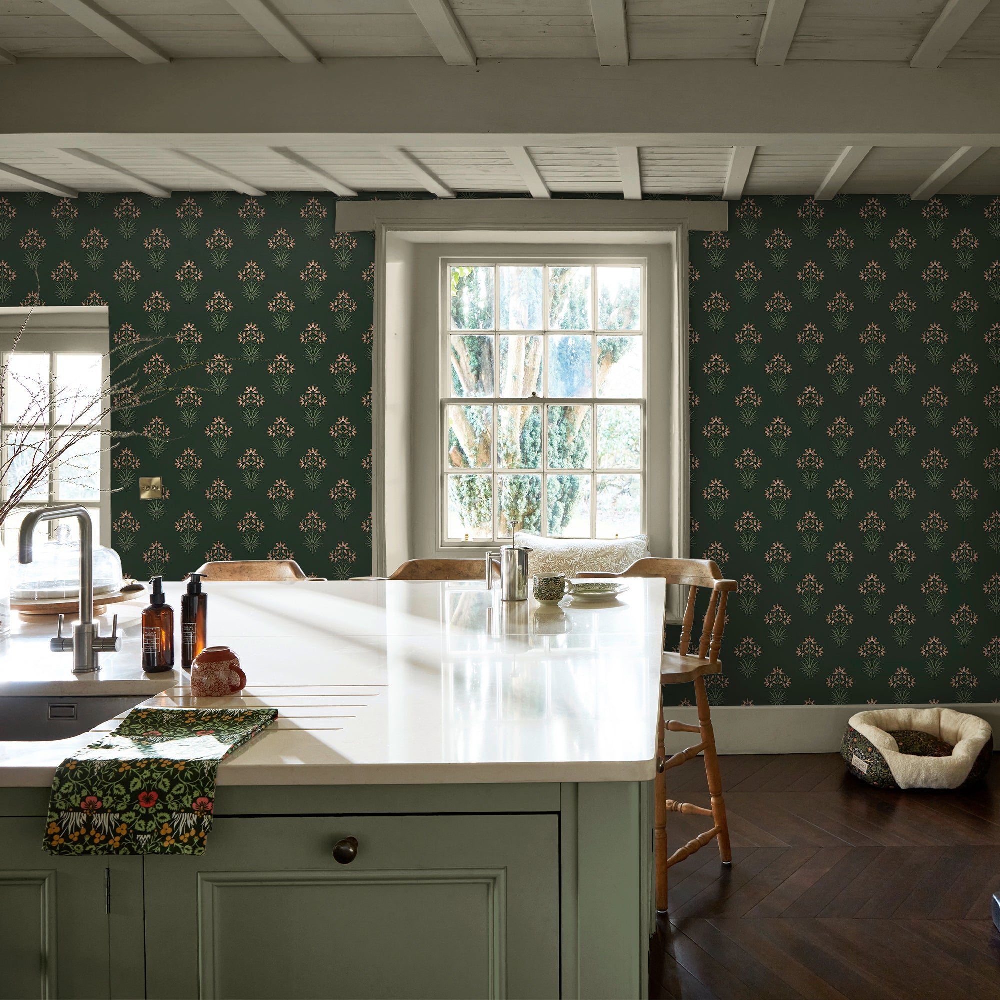 Hyacinth Flower Wallpaper in forest color - pattern number 145692 - by William Morris in the William Morris at Home SS26 collection