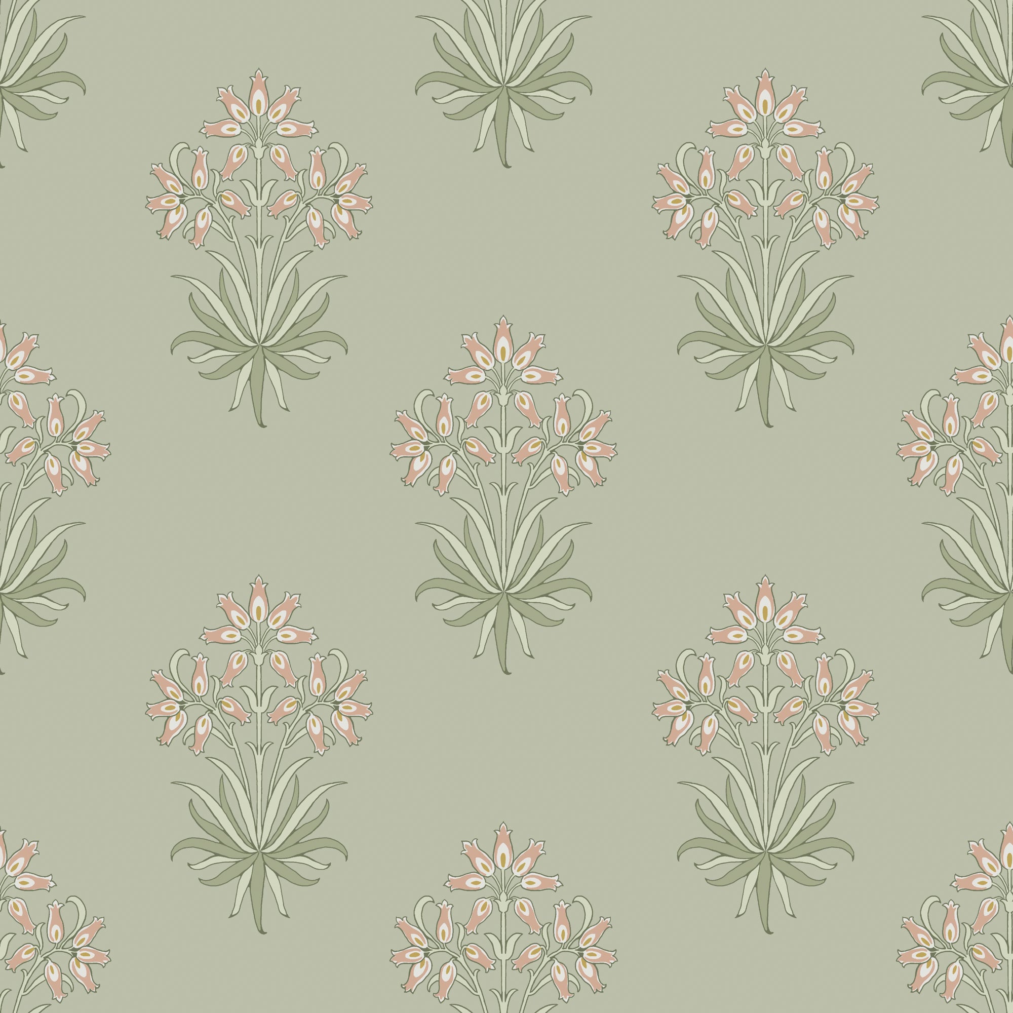 Hyacinth Flower Wallpaper in peony & sage color - pattern number 145694 - by William Morris in the William Morris at Home SS26 collection