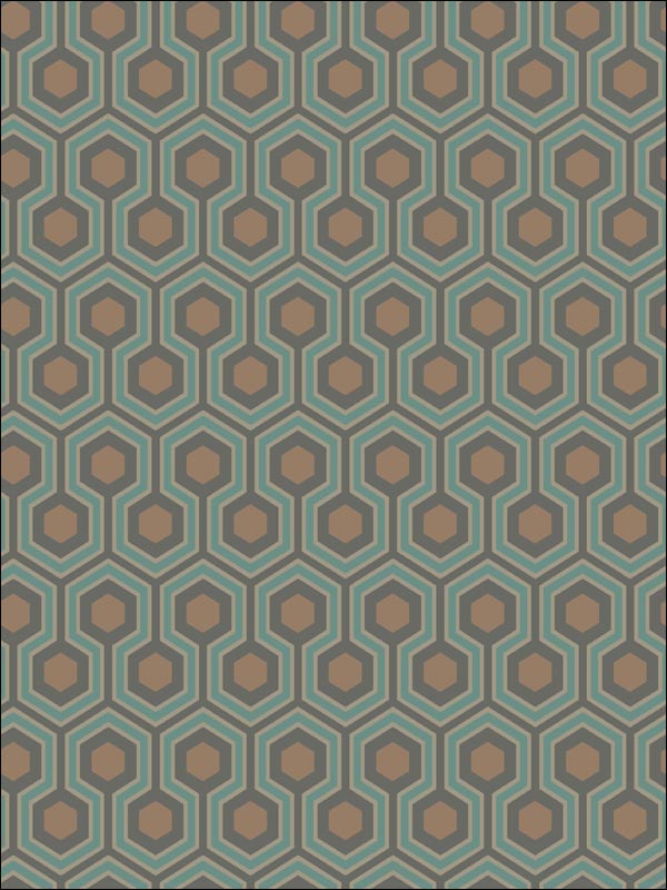 Hicks Hexagon fabric in teal gold color - pattern number 95/3018.CS.0 - by Cole and Son in the Contemporary Restyled collection