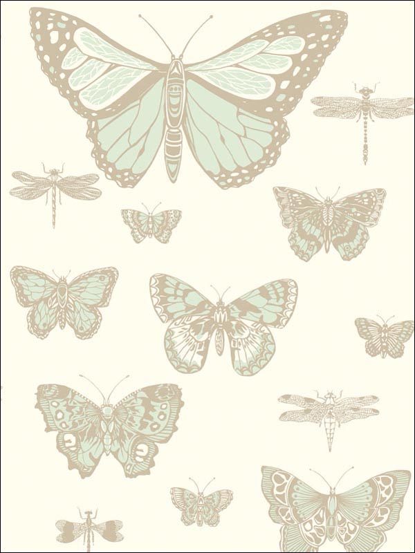 Butterflies and Dragonflies fabric in duck egg ivry color - pattern number 103/15065.CS.0 - by Cole and Son in the Whimsical collection