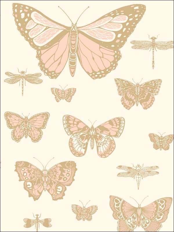 Butterflies and Dragonflies fabric in pink on ivory color - pattern number 103/15066.CS.0 - by Cole and Son in the Whimsical collection