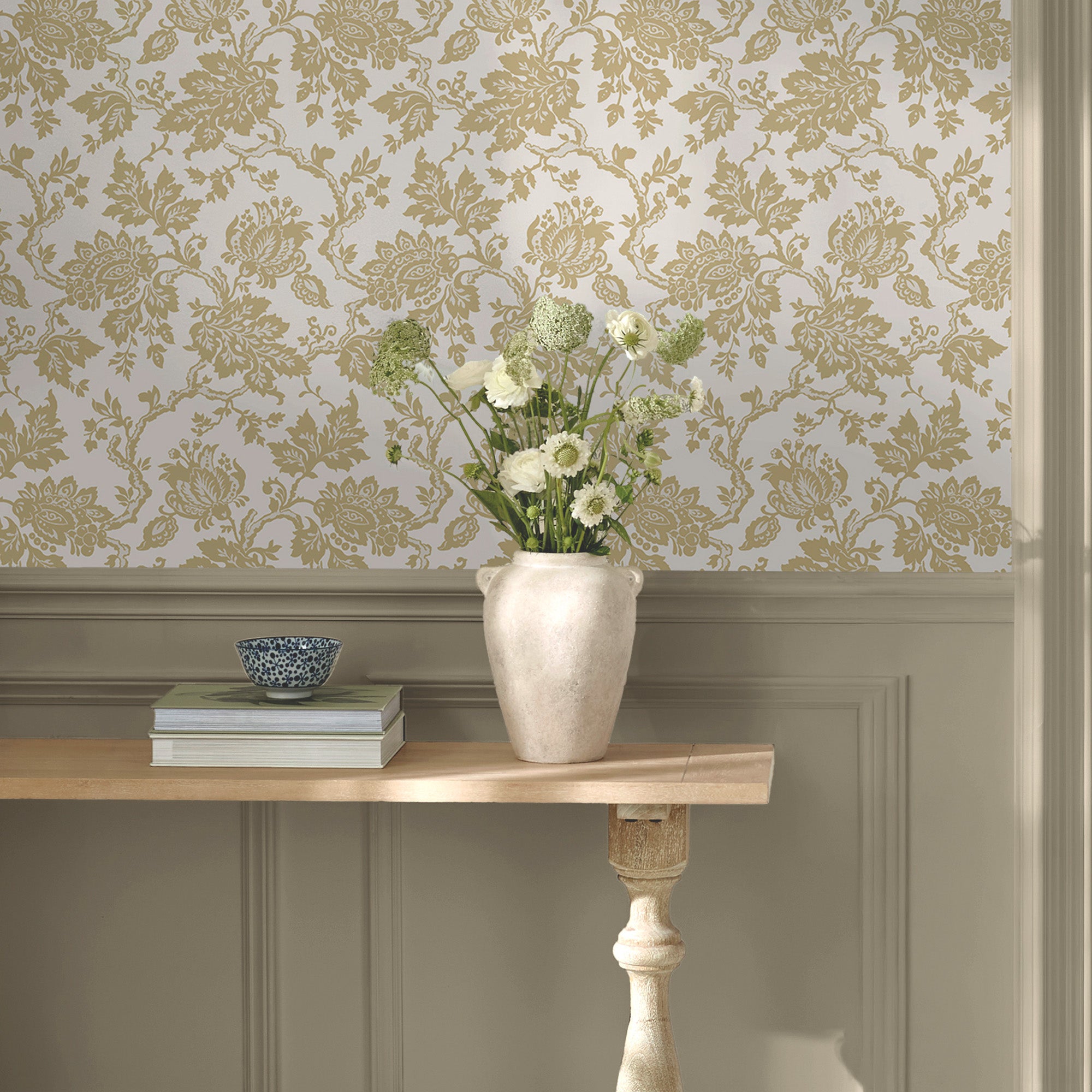 Jacobean Wallpaper in antique gold color - pattern number 146803 - by Martha Stewart in the Martha Stewart AW26 collection