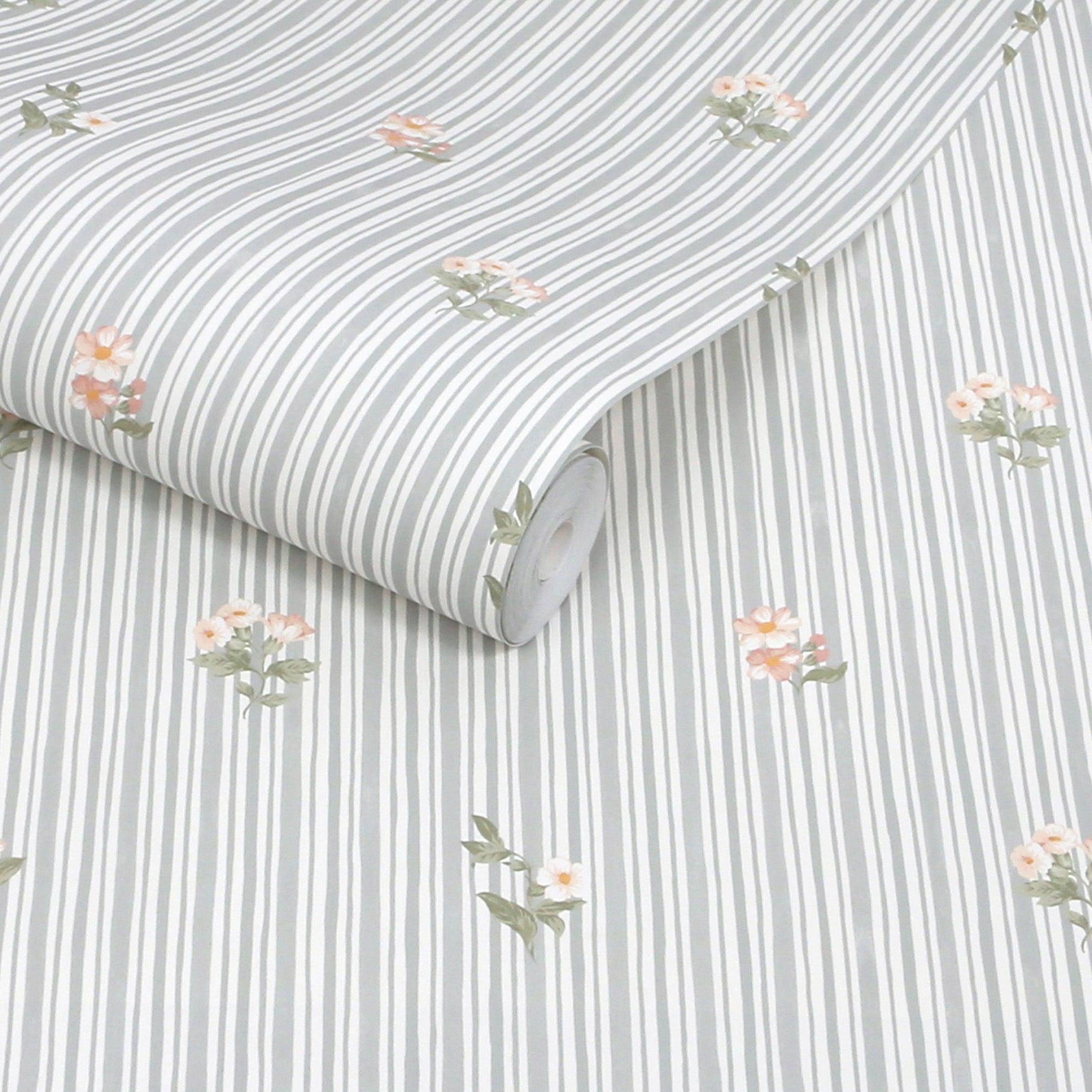 Garden Stripe Wallpaper in grey blue color - pattern number 146815 - by Martha Stewart in the Martha Stewart AW26 collection