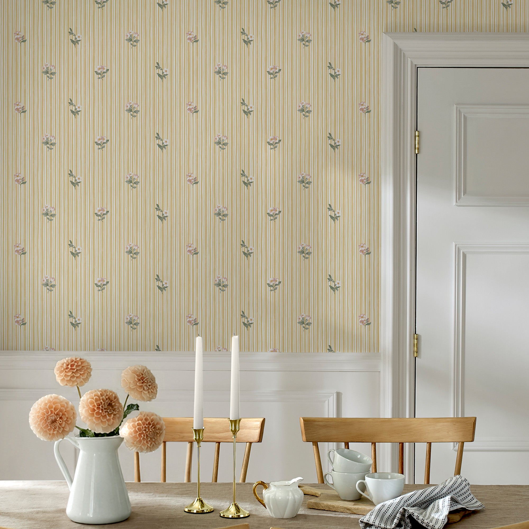 Garden Stripe Wallpaper in ochre color - pattern number 146816 - by Martha Stewart in the Martha Stewart AW26 collection