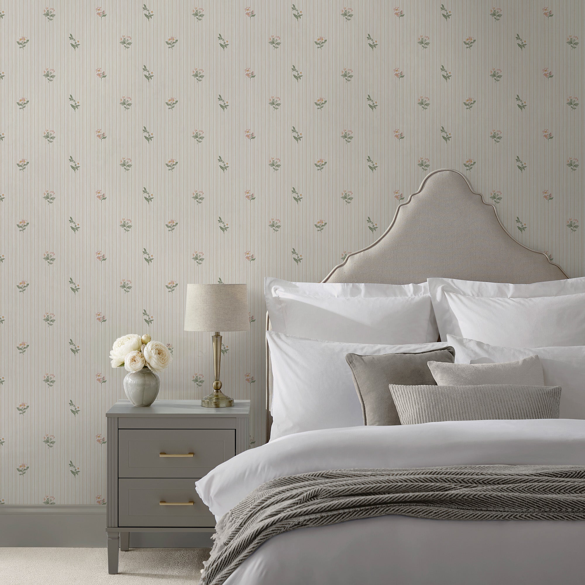 Garden Stripe Wallpaper in linen color - pattern number 146817 - by Martha Stewart in the Martha Stewart AW26 collection