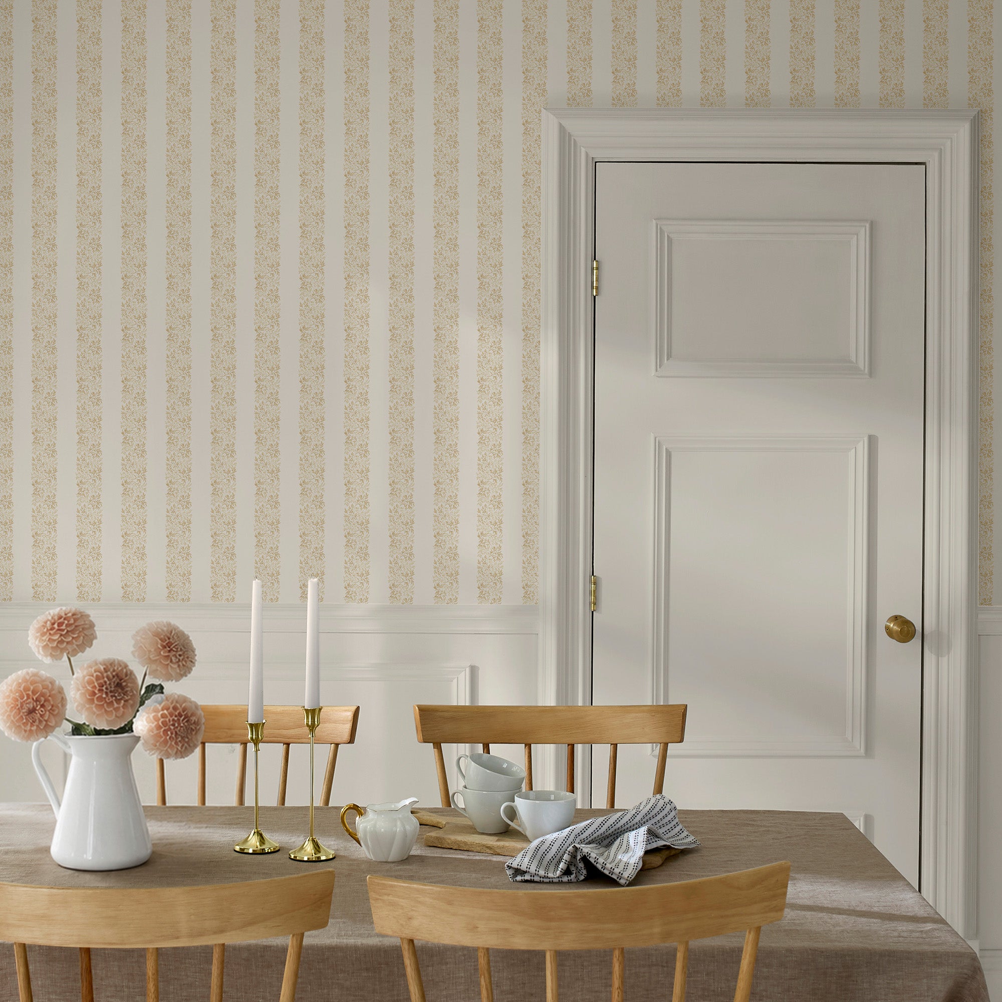 Heritage Garden Stripe Wallpaper in antique gold color - pattern number 146820 - by Martha Stewart in the Martha Stewart AW26 collection