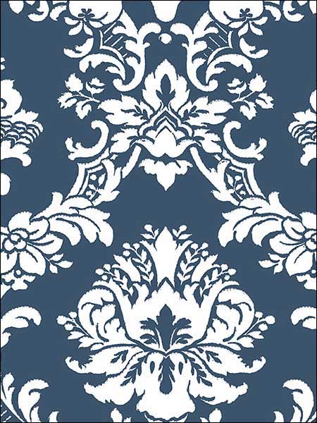 Document Damask fabric in blue white color - pattern number CS35600 - by Patton Norwall in the Classic Silks 2 collection