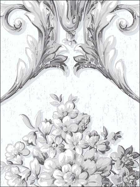 Floral Damask wallpaper in metallic silver white color - pattern number CS35626 - by Patton Norwall in the Classic Silks 2 collection