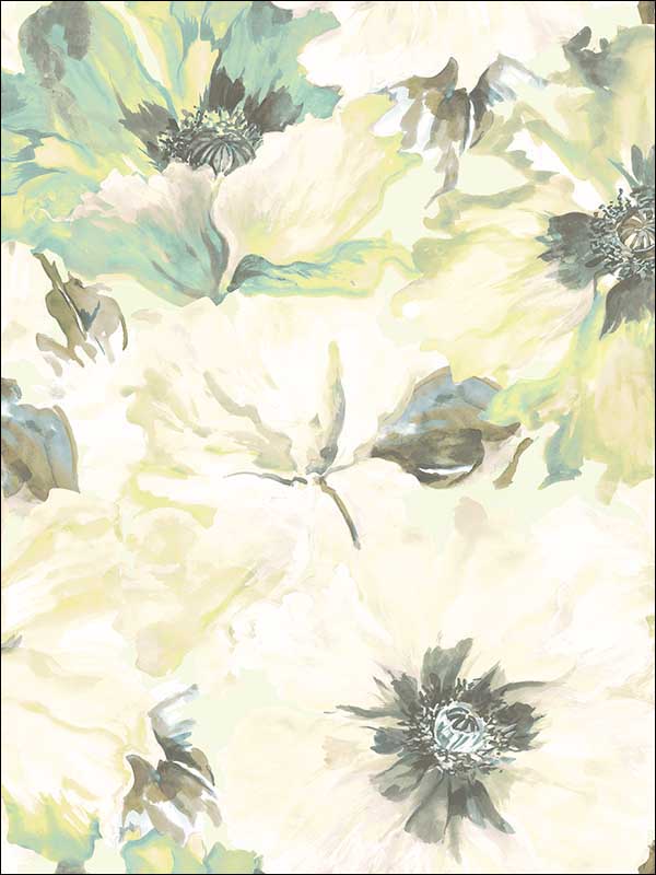 Cecita fabric in teal off white and green color - pattern number LG90004 - by Seabrook in the Lugano collection