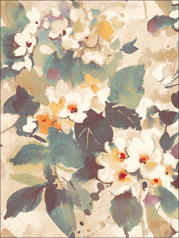 Chambon fabric in ocean blue latte and orange color - pattern number LG90307 - by Seabrook in the Lugano collection
