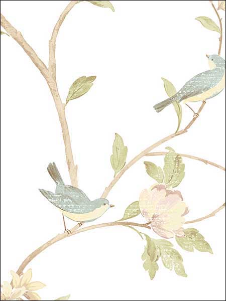Floral Bird Sidewall fabric in green aqua color - pattern number HM26326 - by Patton Norwall in the Rose Garden 2 collection