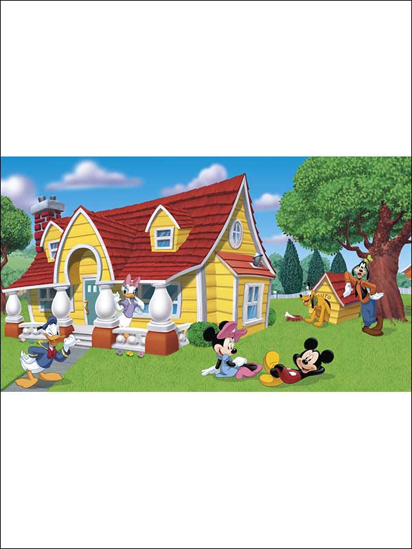 Mickey and Friends 7 Panel fabric in green color - pattern number JL1222M - by York in the York Murals collection