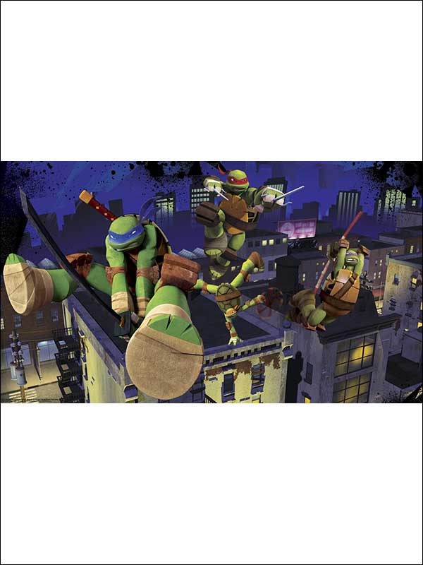 Tmnt Cityscape XL 7 Panel mural in green color - pattern number JL1297M - by York in the York Murals collection