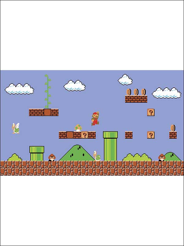 Retro Super Mario XL 7 Panel mural in blue color - pattern number JL1331M - by York in the York Murals collection