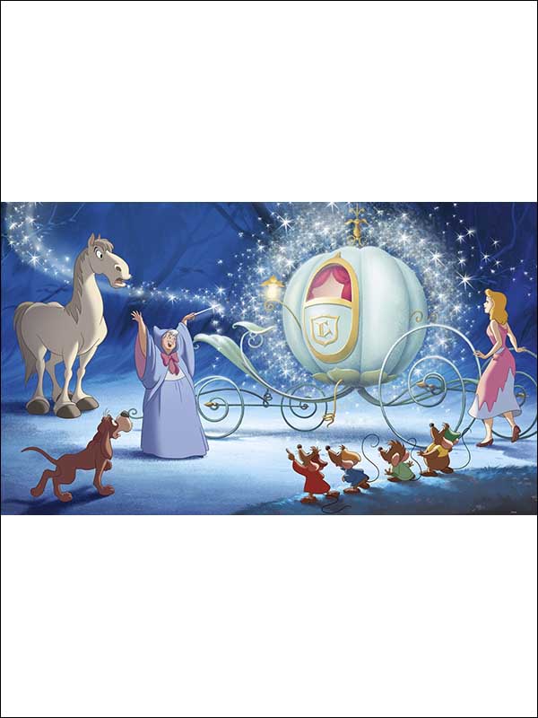 Cinderella Carriage XL 7 Panel fabric in blue color - pattern number JL1374M - by York in the York Murals collection