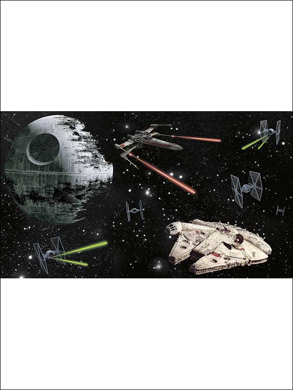 Star Wars Vehicles XL 7 Panel fabric in black color - pattern number JL1399M - by York in the York Murals collection