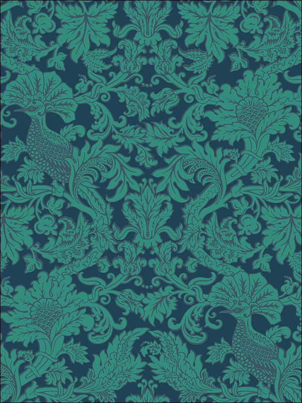 Balabina fabric in midnight and jade color - pattern number 108/1005.CS.0 - by Cole and Son in the Mariinsky Damask Wallpapers collection