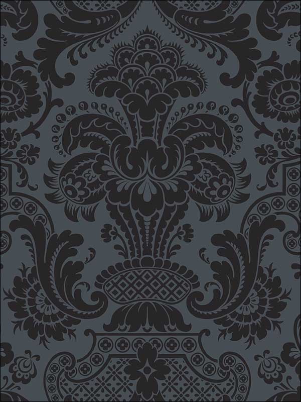 Petrouchka fabric in charcoal color - pattern number 108/3013.CS.0 - by Cole and Son in the Mariinsky Damask Wallpapers collection