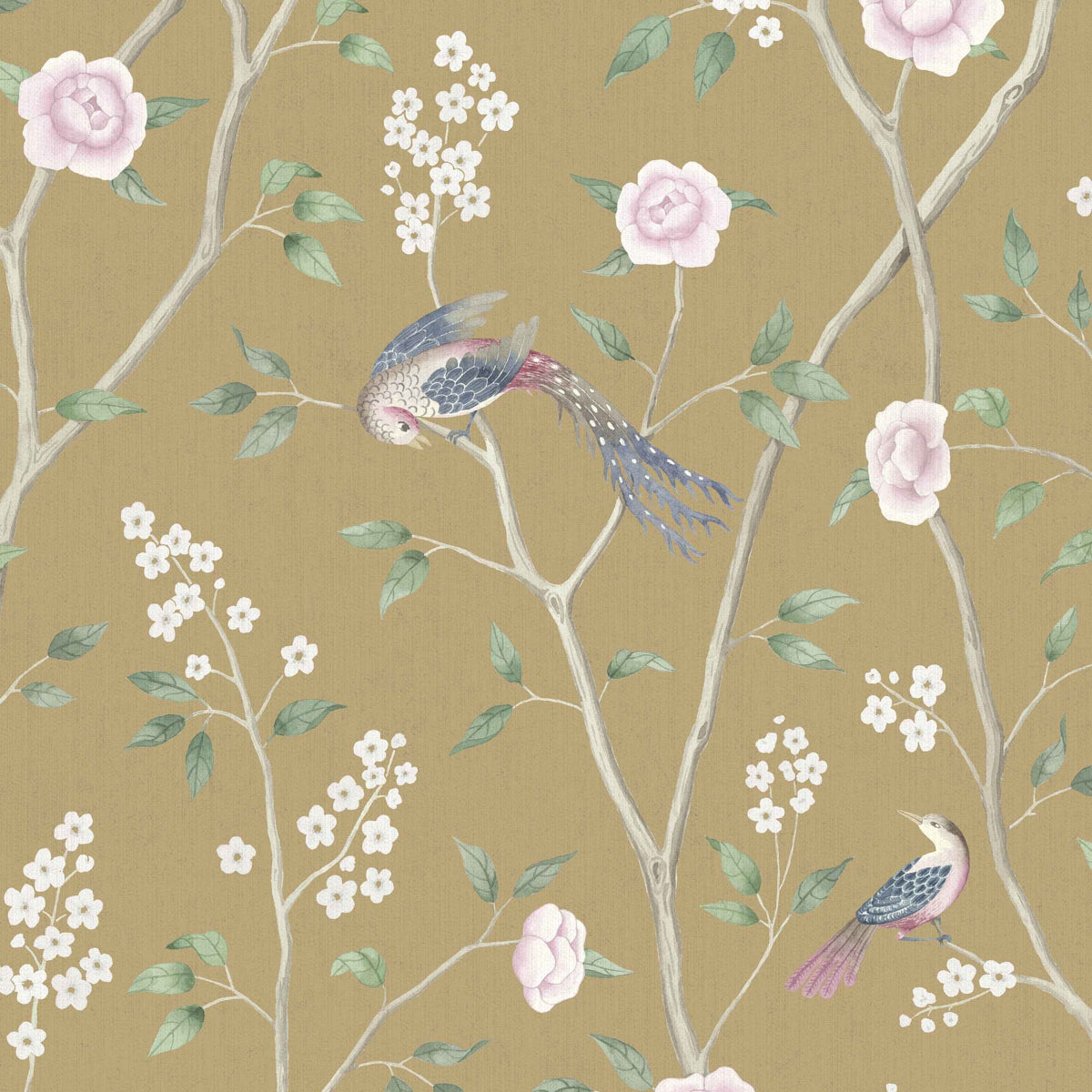 Paradise Birds fabric in gold color - pattern number 1902 - by Schumacher in the Borastapeter collection