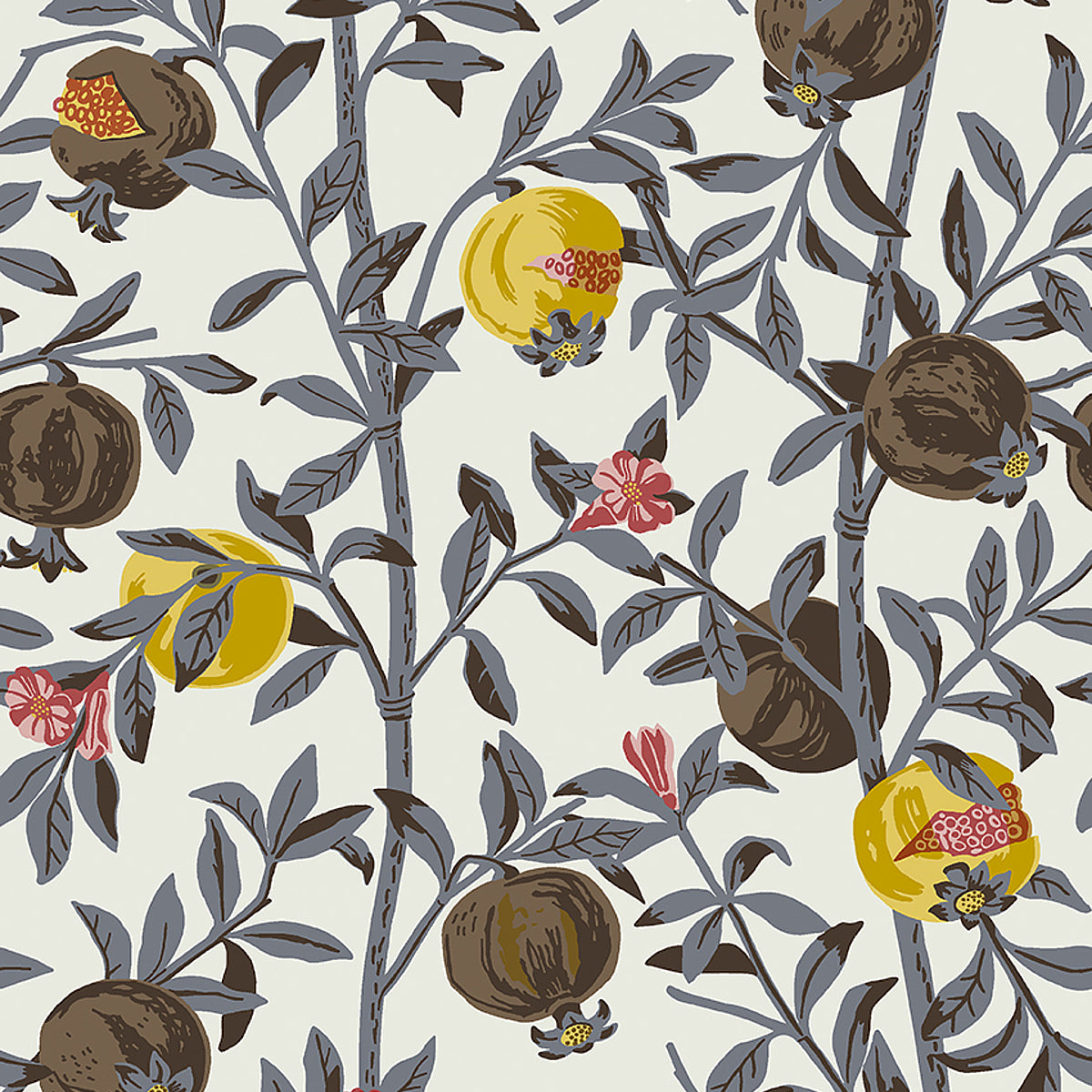 Granatapple wallpaper in slate and ochre color - pattern number 1959 - by Schumacher in the Borastapeter collection