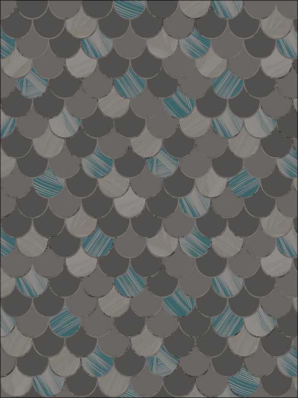 Catalina Scales wallpaper in black ocean blue gray and metallic silver color - pattern number TA20900 - by Seabrook in the Tortuga collection